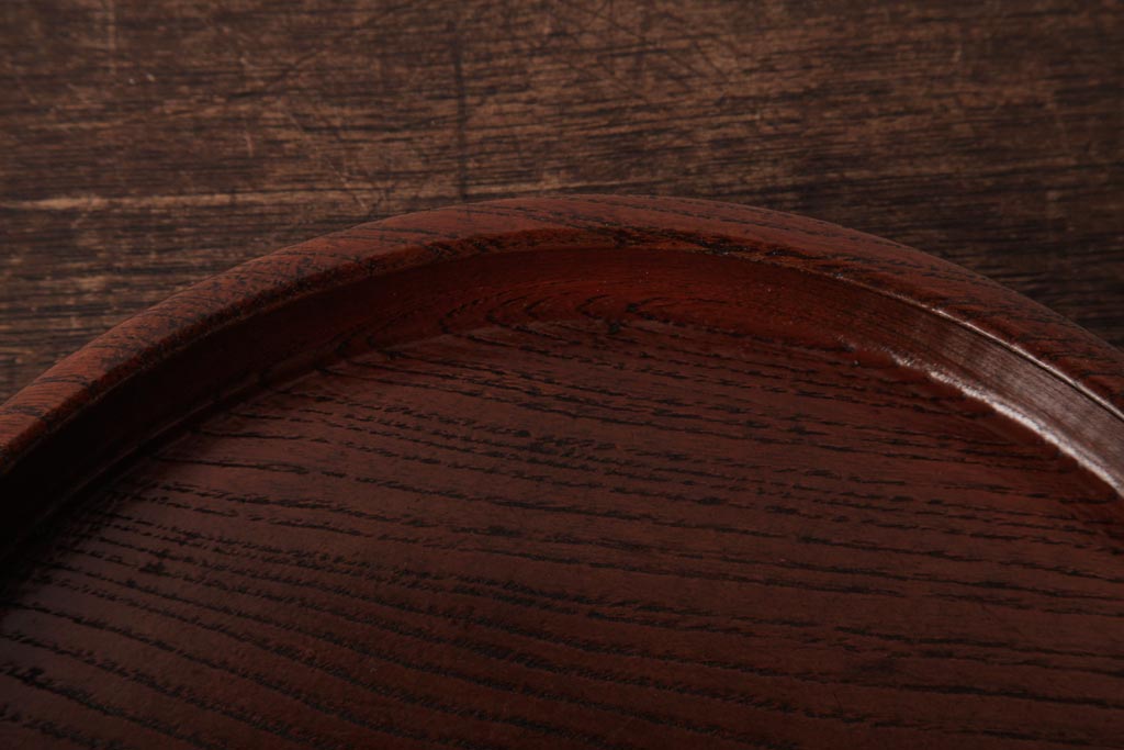 和製アンティーク　ケヤキ材　美しい杢目を楽しめる刳り貫き盆(丸盆)