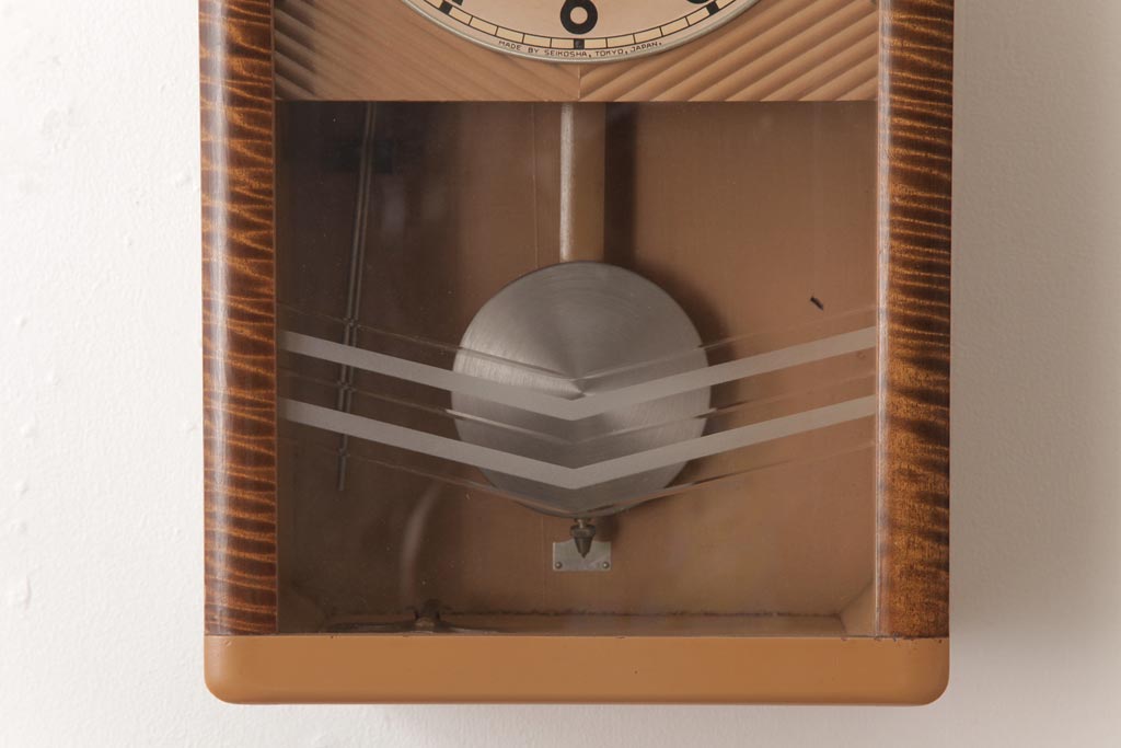 アンティーク雑貨　昭和レトロ　SEIKOSHA(精工舎、セイコー)　手巻き式　可愛らしい掛け時計(振り子時計、柱時計)