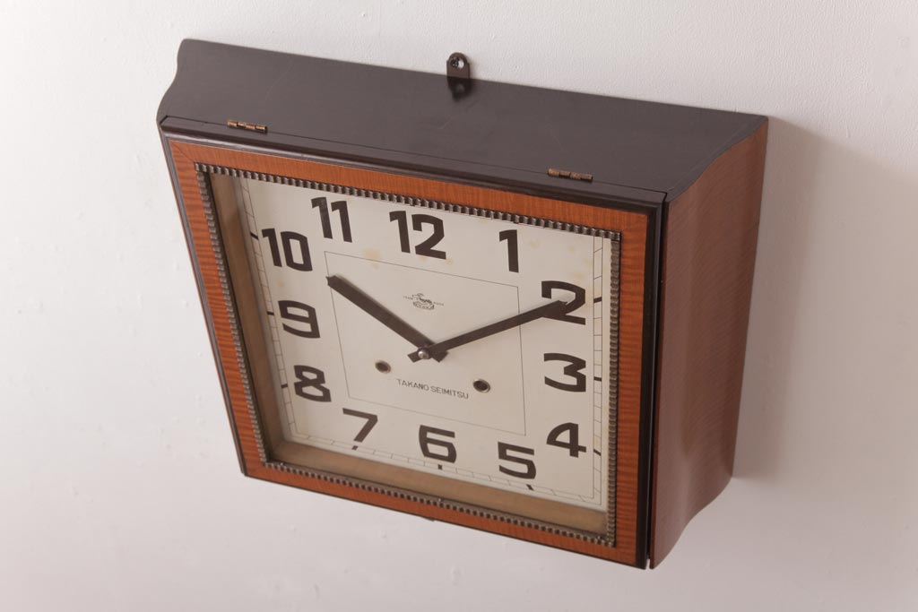 アンティーク雑貨　和製アンティーク　戦前　タカノ(高野精密工業)　変わり型　　角型のぜんまい式振り子時計(柱時計、掛け時計)
