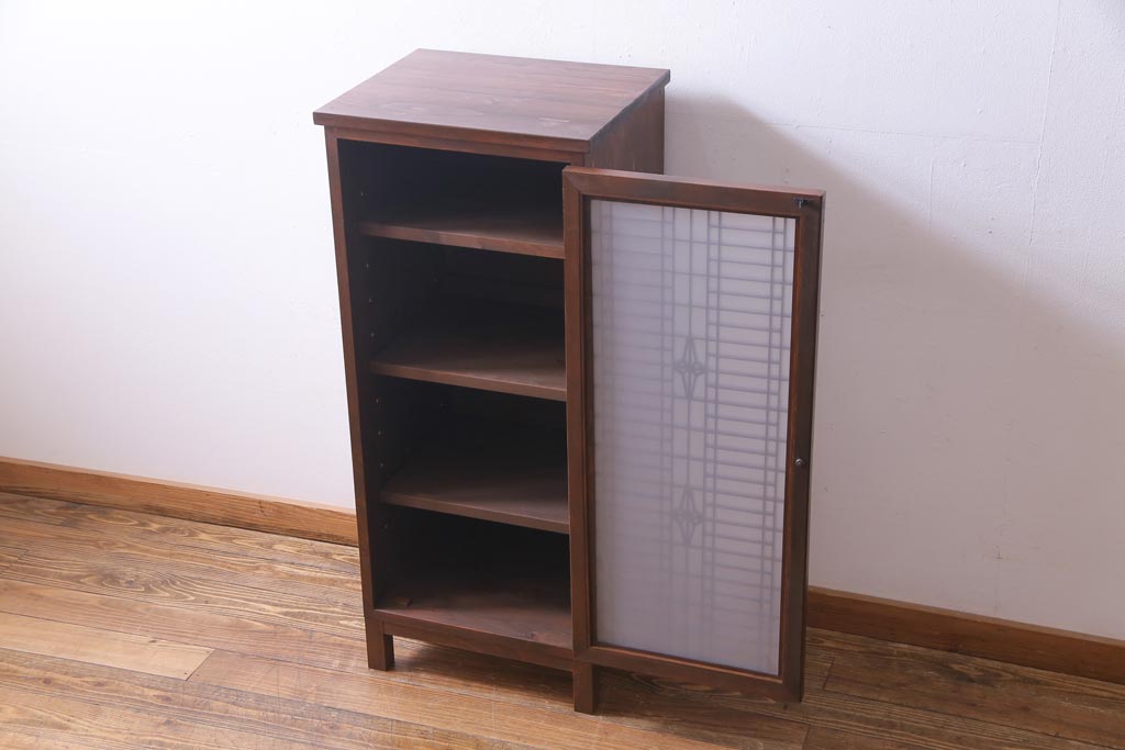 ラフジュ工房オリジナル　古建具リメイク　すりガラス入り　和モダンな雰囲気が趣きあふれる縦型収納棚(下駄箱、戸棚、キャビネット)