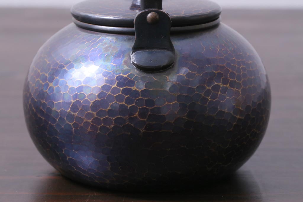中古　清穂堂　紫金色が美しい鎚起銅器の急須(茶器)