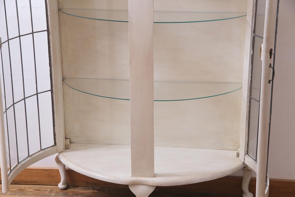 ペイント家具　イギリスアンティーク　色ガラス　上品かつモダンなステンドグラスのキャビネット(飾り棚、収納棚)