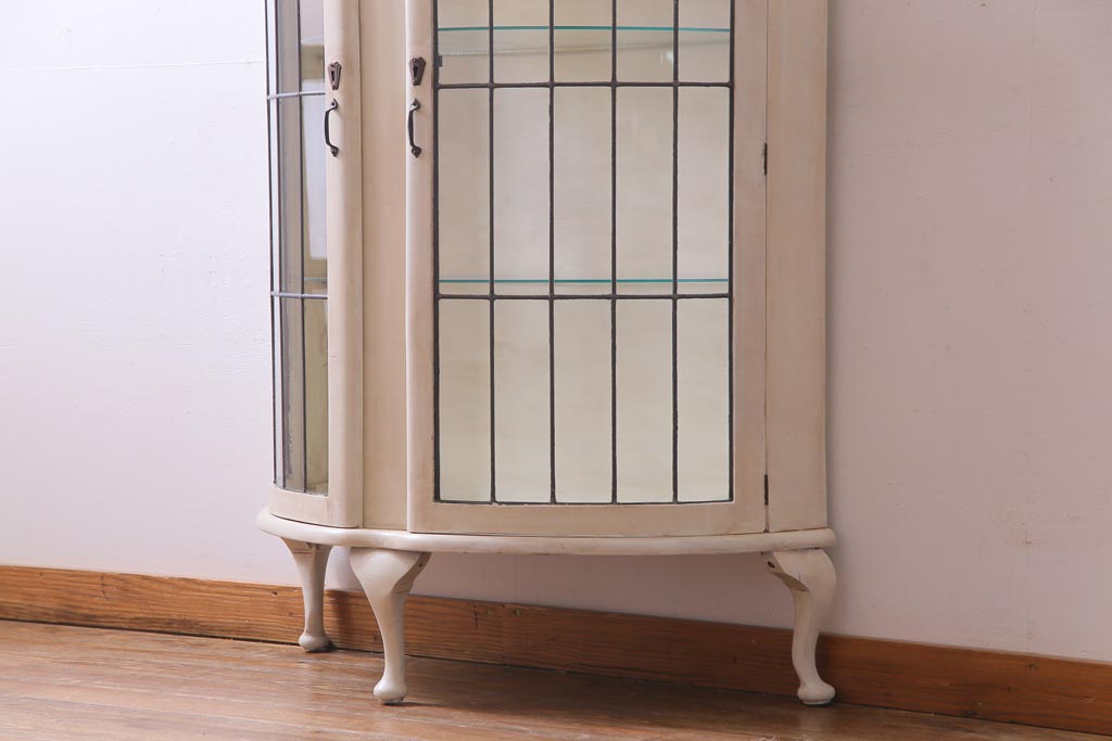 ペイント家具　イギリスアンティーク　色ガラス　上品かつモダンなステンドグラスのキャビネット(飾り棚、収納棚)