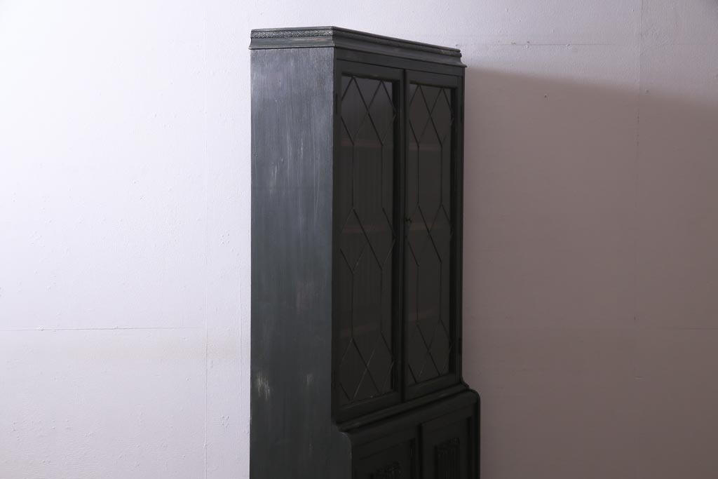 イギリスアンティーク　ペイント家具　ステンドグラス　シャビーな雰囲気がお洒落なブックケース(本箱、収納棚)