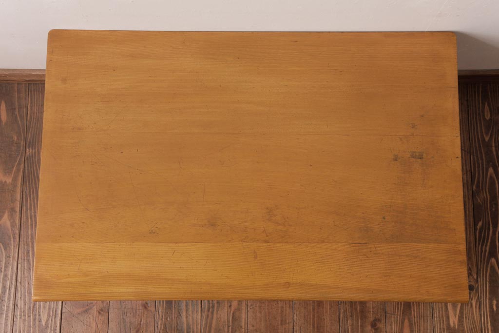 レトロ家具　昭和レトロ　木の温もり溢れる栓材製の片袖机(文机、ローテーブル)