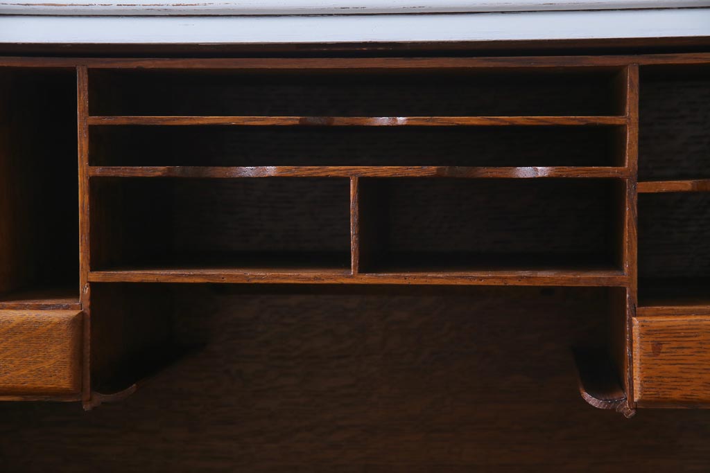 ペイント家具　イギリスアンティーク　淡い色合いがシックなビューローブックケース(ライティングビューロー、本箱、ワークデスク、在宅ワーク、在宅用)