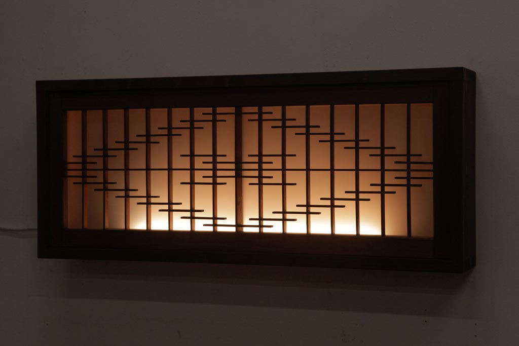 ラフジュ工房オリジナル　欄間リメイク　片面ガラス　素朴な木の風合いが温かみのある壁付け照明(ウォールランプ)
