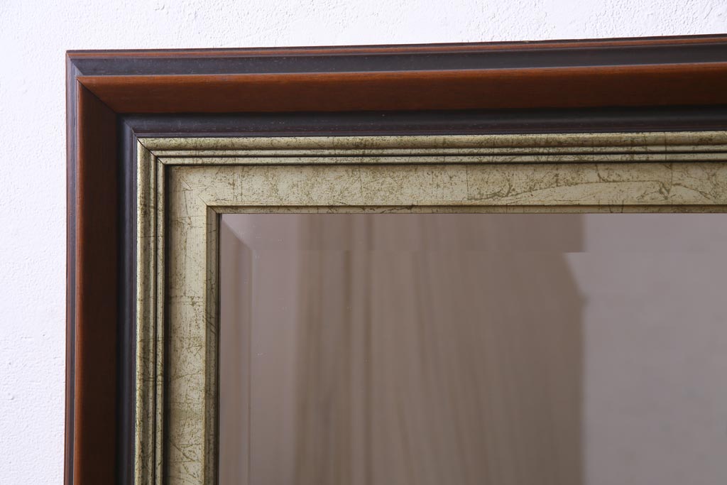 アンティーク雑貨　中古　イタリア製　品のあるアンティークスタイルにおすすめな木製壁掛けミラー(姿見、鏡)
