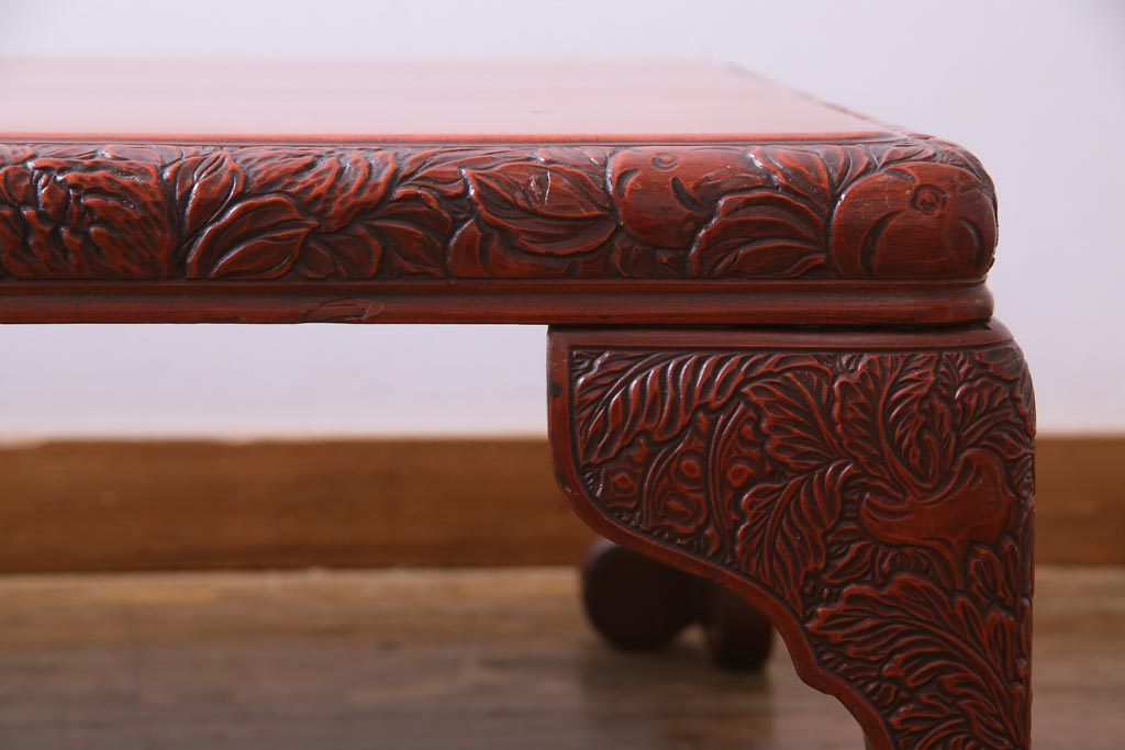 アンティーク家具　和製アンティーク　堆朱　彫漆が見事な座卓(ローテーブル)