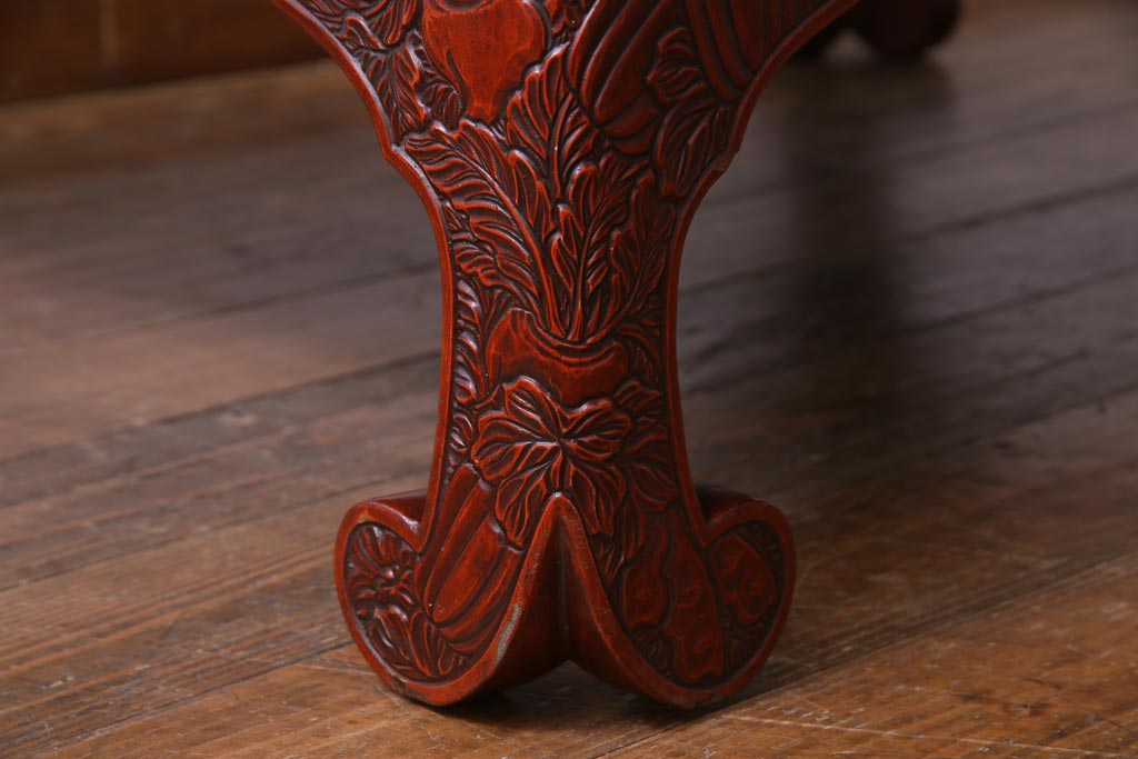 アンティーク家具　和製アンティーク　堆朱　彫漆が見事な座卓(ローテーブル)