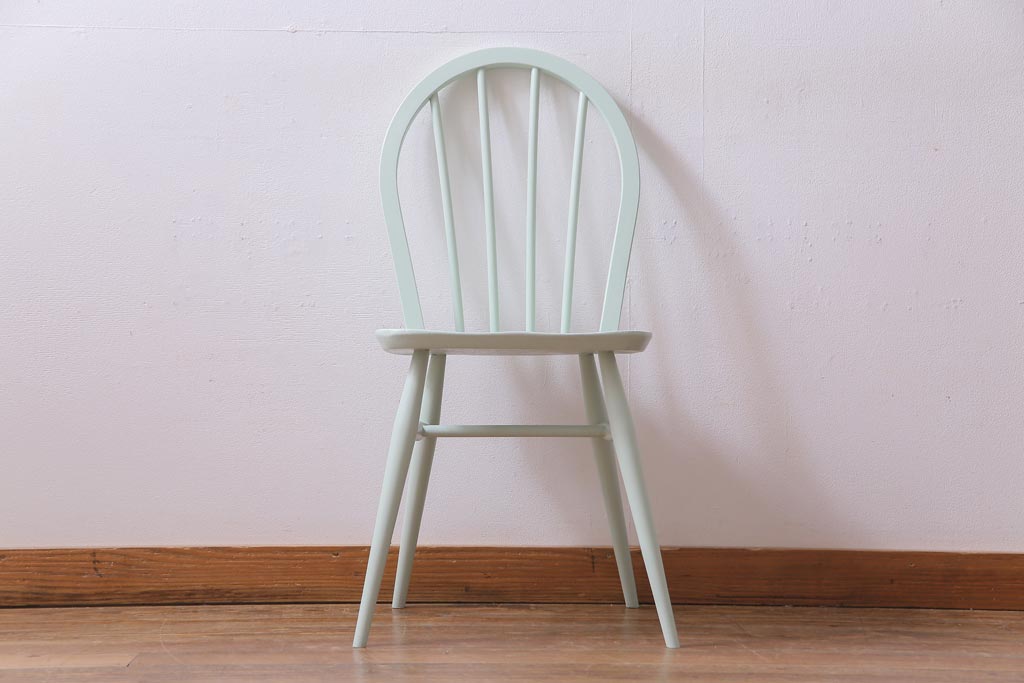 ペイント家具　イギリスビンテージ　ERCOL(アーコール)　ミントグリーンのフープバックチェア(椅子、ダイニングチェア)