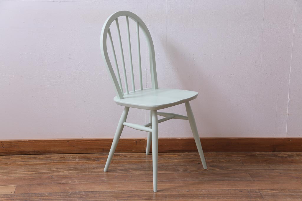 ペイント家具　イギリスビンテージ　ERCOL(アーコール)　ミントグリーンのフープバックチェア(椅子、ダイニングチェア)