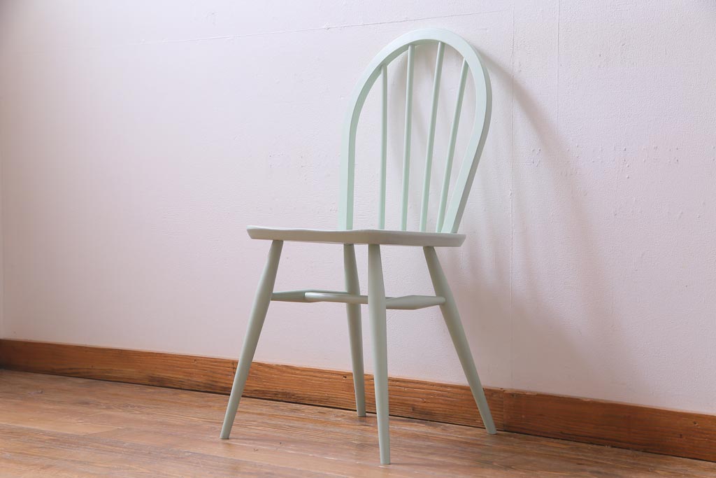 ペイント家具　イギリスビンテージ　ERCOL(アーコール)　ミントグリーンのフープバックチェア(椅子、ダイニングチェア)