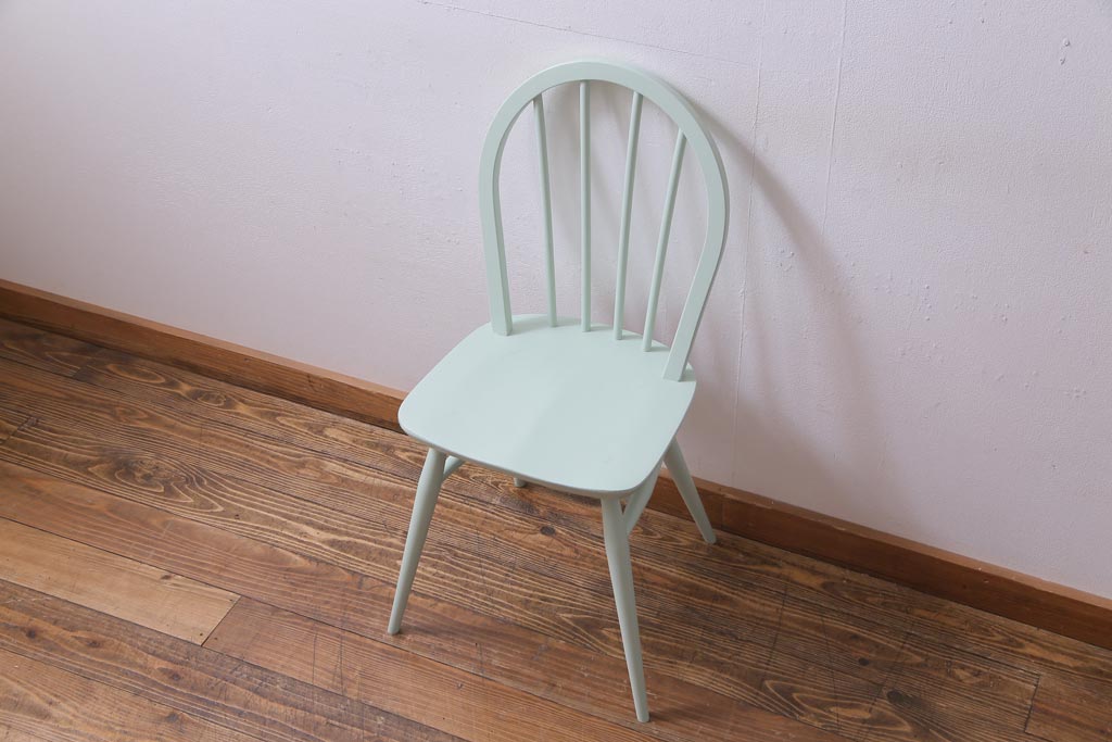 ペイント家具　イギリスビンテージ　ERCOL(アーコール)　ミントグリーンのフープバックチェア(椅子、ダイニングチェア)