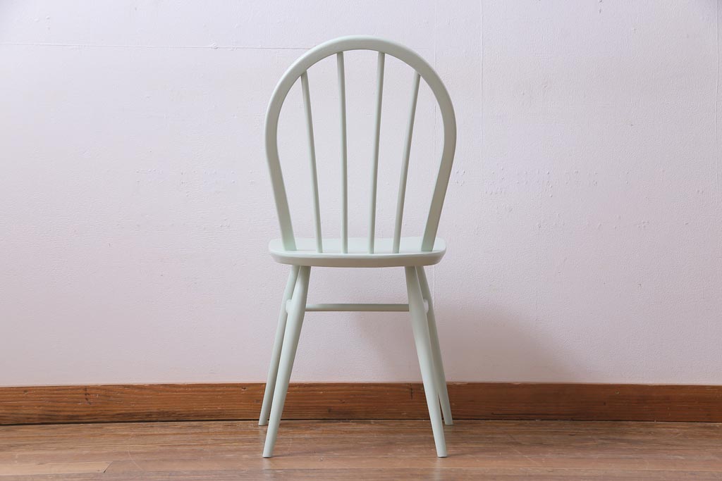 ペイント家具　イギリスビンテージ　ERCOL(アーコール)　ミントグリーンのフープバックチェア(椅子、ダイニングチェア)