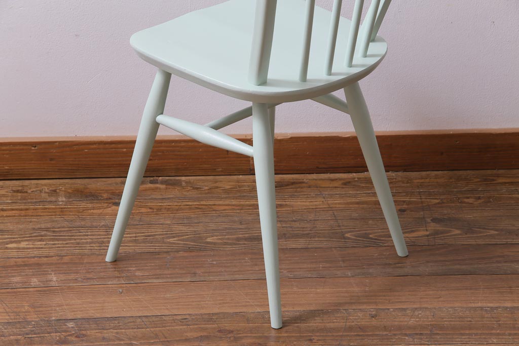 ペイント家具　イギリスビンテージ　ERCOL(アーコール)　ミントグリーンのフープバックチェア(椅子、ダイニングチェア)