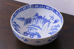 古民具　大正昭和初期　山水図　素朴ながら味わい深い9寸深鉢(深皿、和食器)
