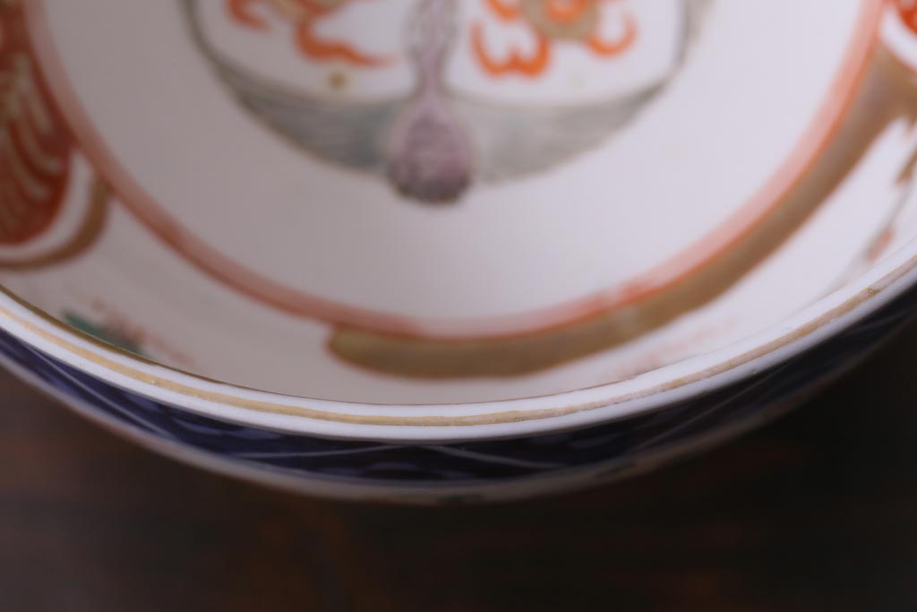 古民具・骨董　明治期　色絵　鶴の図　彩り豊かな盃洗(酒器)