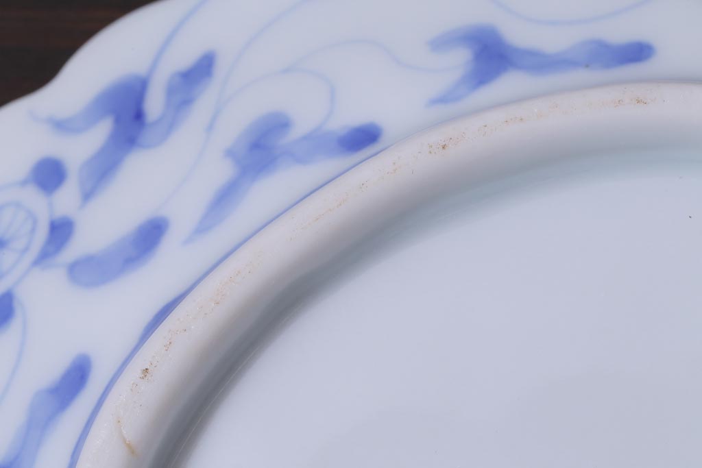 古民具・骨董　幕末明治期　櫛高台　葉文変形皿(中皿、和食器、鍋島焼)2枚セット