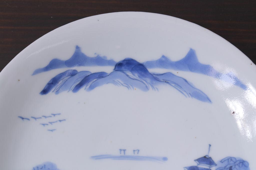 古民具・骨董　江戸期　古伊万里　山水図の中皿(和食器)2枚セット