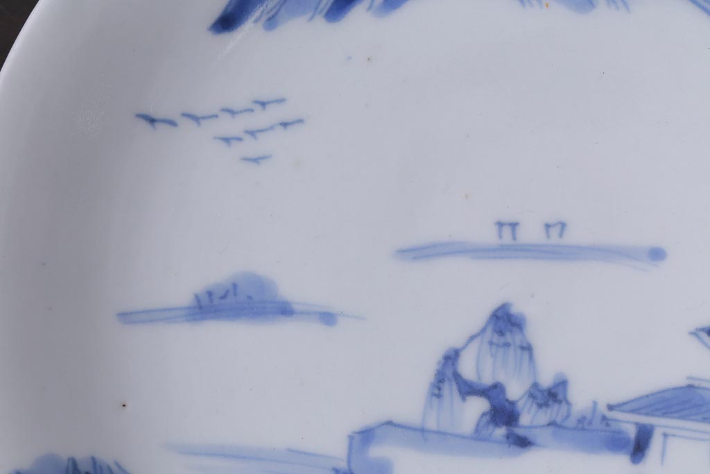 古民具・骨董　江戸期　古伊万里　山水図の中皿(和食器)2枚セット