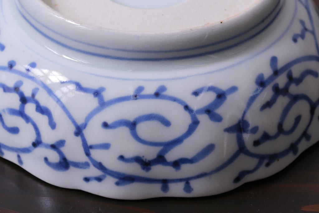 古民具・骨董　幕末期　伊万里　微塵唐草文　なます皿(鉢、和食器)3枚セット
