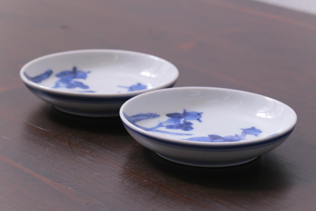 江戸期　伊万里　染付　濃淡による風合いが美しい3.6寸小皿2枚セット(和食器)
