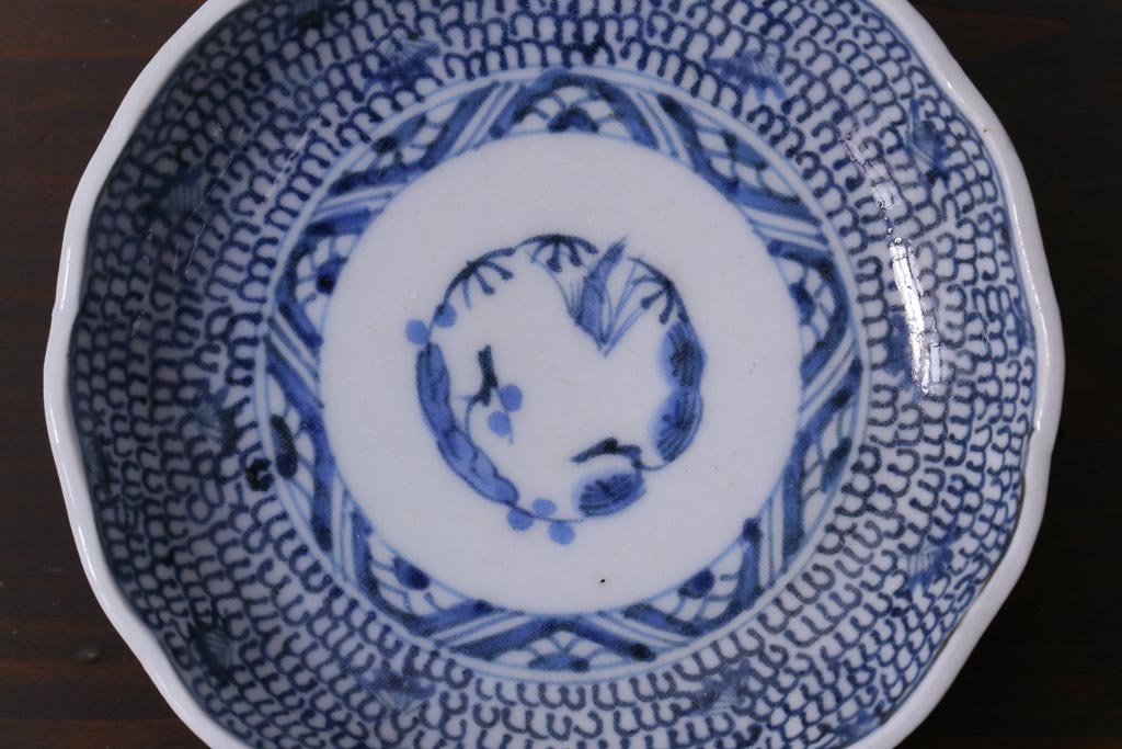 江戸後期　伊万里　成化年製　微塵(みじん)唐草・蛸唐草文　染付小皿3枚セット(和食器)