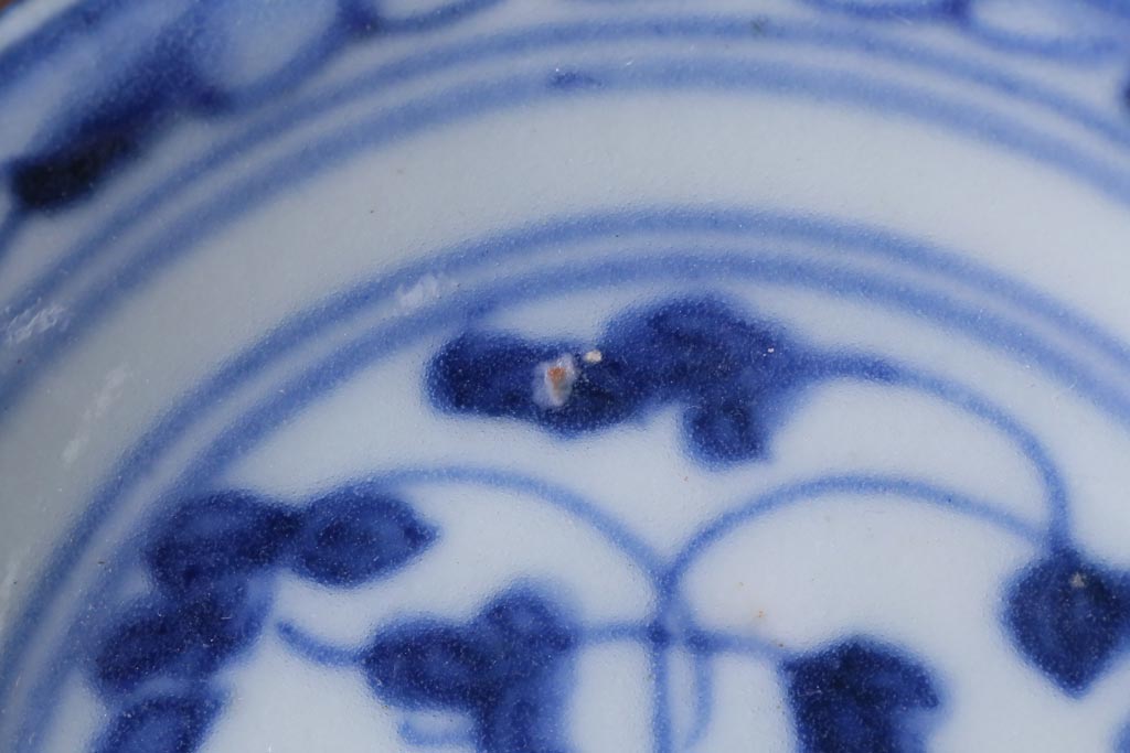 江戸期　中国　花唐草文様　古染付の3寸小皿2枚セット(和食器)