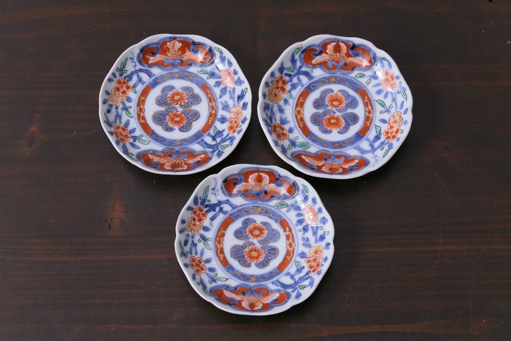 和製アンティーク　古伊万里　大明成化年製　色絵染付小皿3枚セット(和食器)