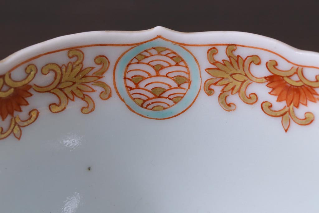 和製アンティーク　江戸期　草花文　色彩鮮やかな色絵の向付(そば猪口、和食器)(1)