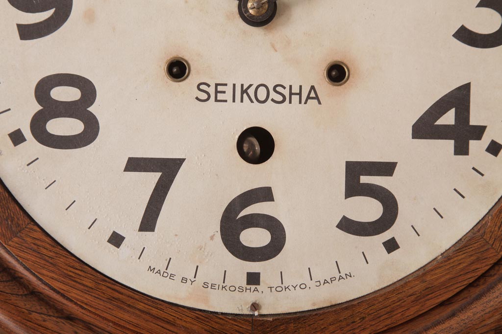 アンティーク雑貨　SEIKOSHA(精工舎)　手巻き式　ビンテージテイストな丸型掛け時計(柱時計、振り子時計)