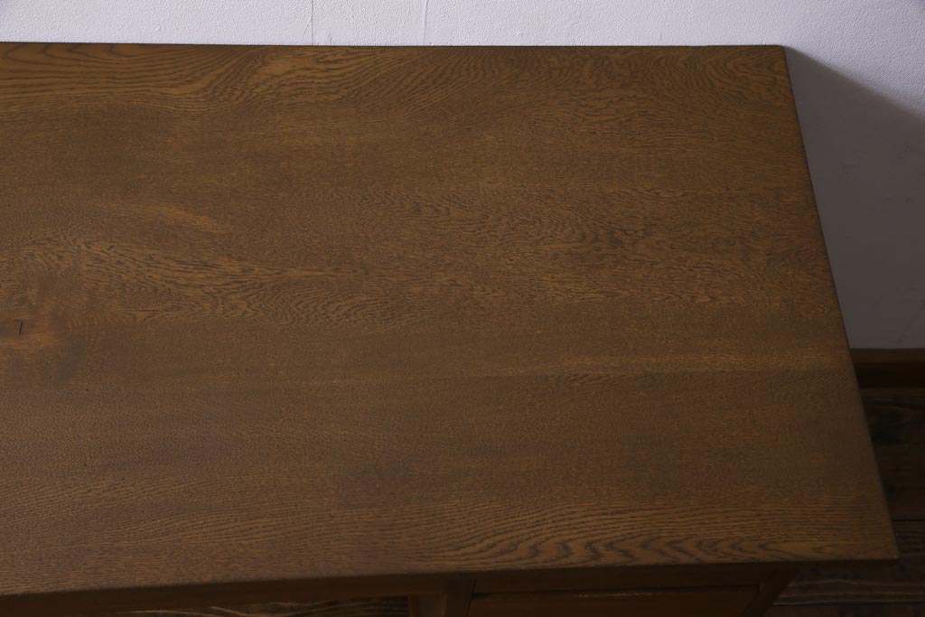 レトロ家具　昭和レトロ　ナラ材　渋みのある木の風合いがレトロな薄型片袖デスク(机、在宅ワーク、在宅用作業台、カウンターテーブル)(2)