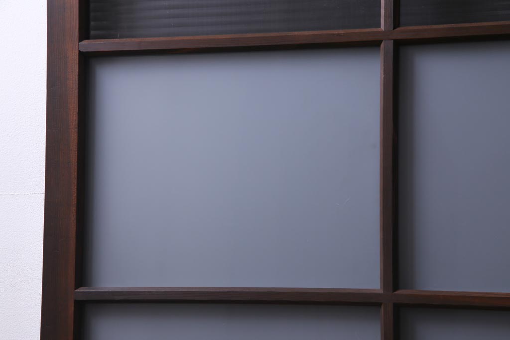 昭和レトロ　シンプルな格子に2種のガラスが入ったガラス戸(引き戸、建具)2枚セット