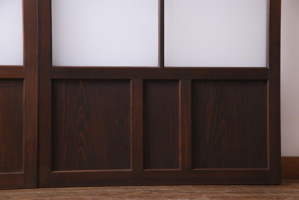 昭和レトロ　シンプルな格子に2種のガラスが入ったガラス戸(引き戸、建具)2枚セット