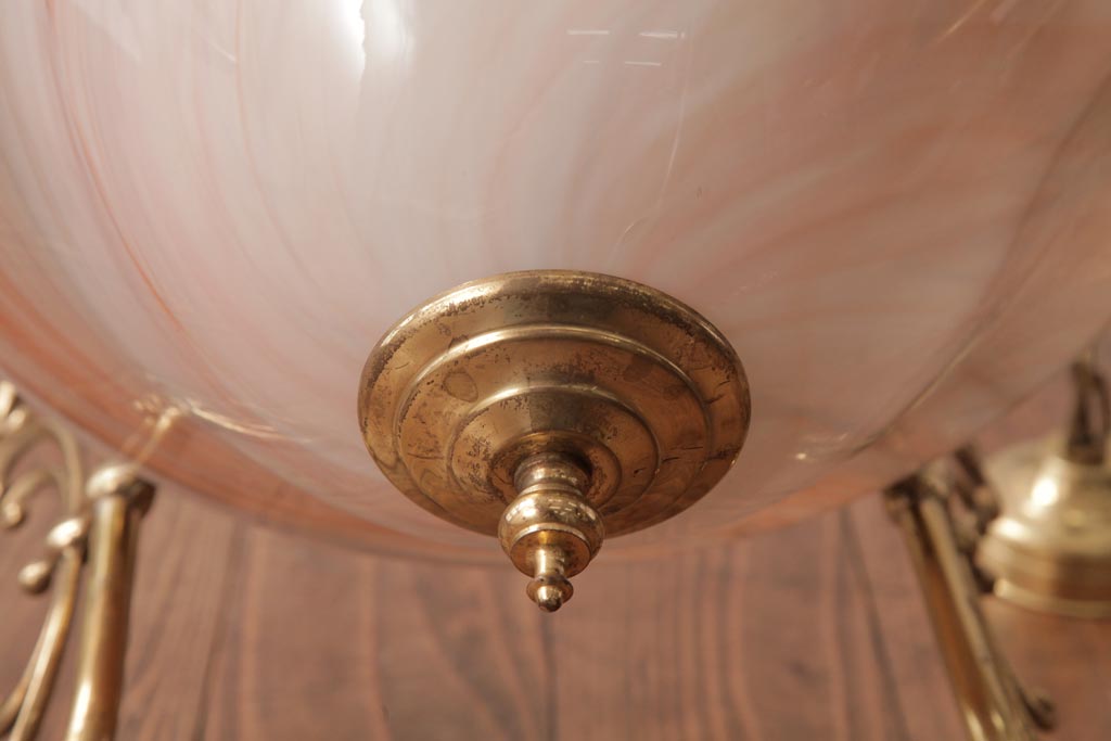 ヨーロッパ　真鍮製　マーブルガラスがおしゃれなビンテージ6灯シャンデリア(ハンギングシャンデリア)