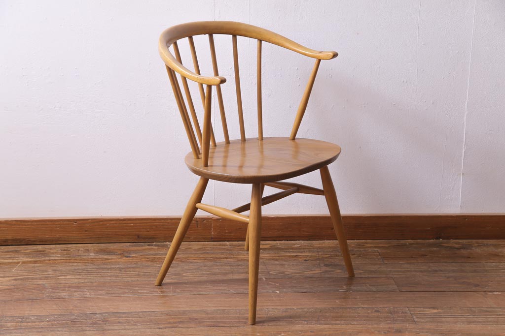 ヴィンテージ家具　イギリスビンテージ　ERCOL(アーコール)　座り心地のよいスタイリッシュなスモーカーズチェア(ダイニングチェア、アームチェア)(2)