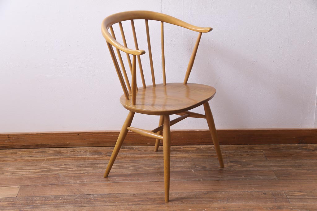 ヴィンテージ家具　イギリスビンテージ　ERCOL(アーコール)　座り心地のよいスタイリッシュなスモーカーズチェア(ダイニングチェア、アームチェア)(3)