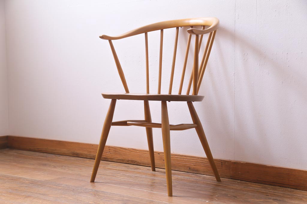 ヴィンテージ家具　イギリスビンテージ　ERCOL(アーコール)　座り心地のよいスタイリッシュなスモーカーズチェア(ダイニングチェア、アームチェア)(3)