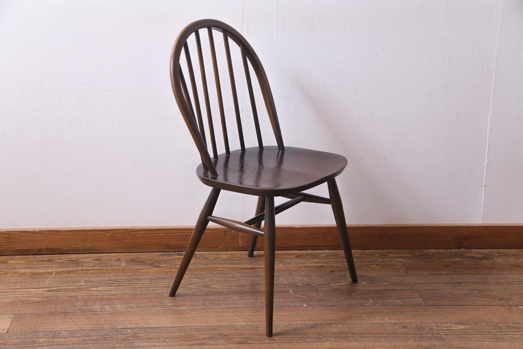 ヴィンテージ家具　イギリスビンテージ　ERCOL(アーコール)　落ちついた色味のウィンザーチェア(ワークチェア、椅子、ウインザーチェア)(1)