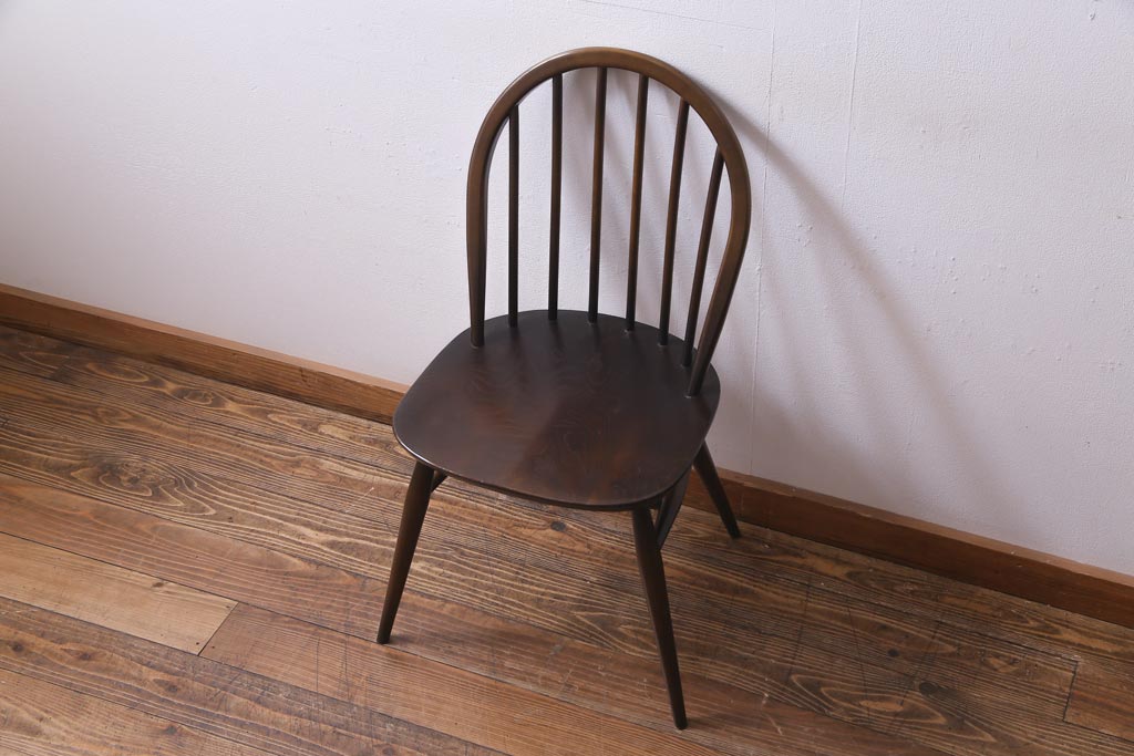ヴィンテージ家具　イギリスビンテージ　ERCOL(アーコール)　落ちついた色味のウィンザーチェア(ワークチェア、椅子、ウインザーチェア)(1)