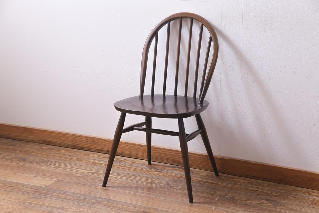 ヴィンテージ家具　イギリスビンテージ　ERCOL(アーコール)　落ちついた色味のウィンザーチェア(ワークチェア、椅子、ウインザーチェア)(2)