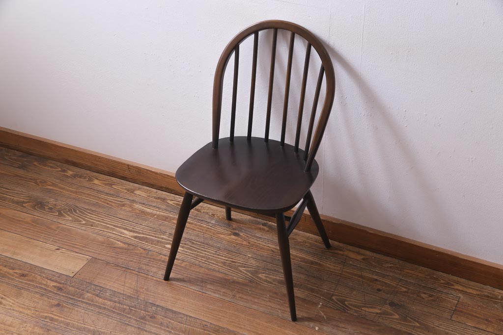 ヴィンテージ家具　イギリスビンテージ　ERCOL(アーコール)　落ちついた色味のウィンザーチェア(ワークチェア、椅子、ウインザーチェア)(2)