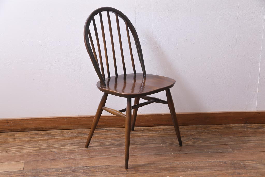 ヴィンテージ家具　イギリスビンテージ　ERCOL(アーコール)　落ちついた色味のウィンザーチェア(ワークチェア、椅子、ウインザーチェア)(3)