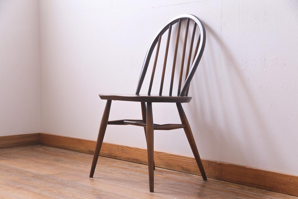 ヴィンテージ家具　イギリスビンテージ　ERCOL(アーコール)　落ちついた色味のウィンザーチェア(ワークチェア、椅子、ウインザーチェア)(3)