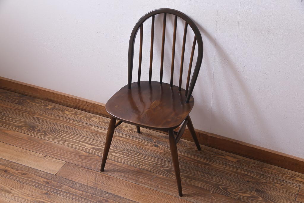 ヴィンテージ家具　イギリスビンテージ　ERCOL(アーコール)　落ちついた色味のウィンザーチェア(ワークチェア、椅子、ウインザーチェア)(3)