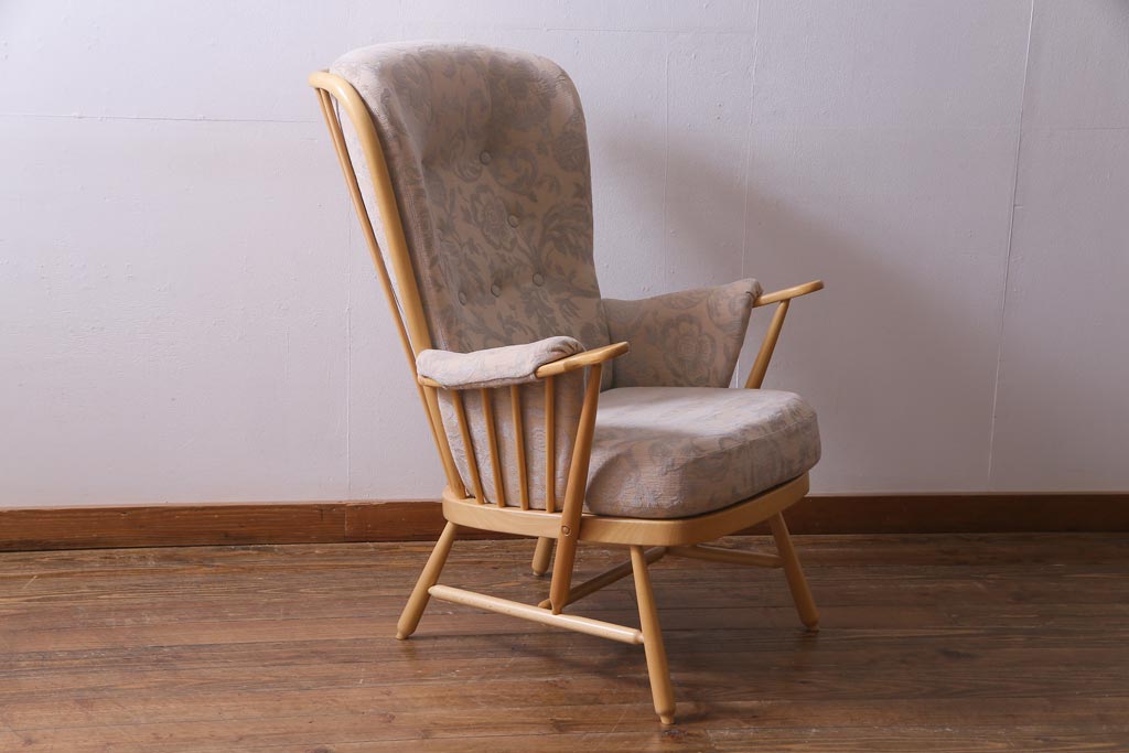 中古　イギリス　ERCOL(アーコール)　エバーグリーン　1人掛けイージーチェア(アームチェア、ソファ)(定価約29万円)(1)