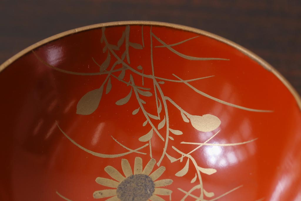和製アンティーク　箱付き　木製　蒔絵　図変わり盃5つセット(漆器)