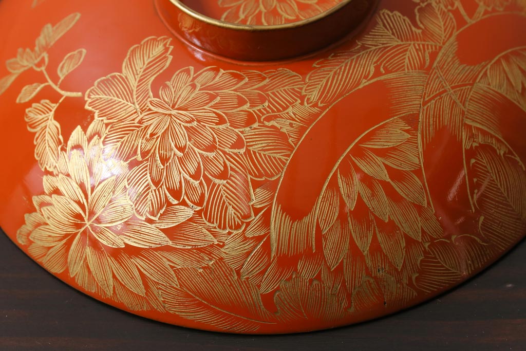 和製アンティーク　仙才型　沈金　蝶と菊　木製　蓋付きお椀6個セット(漆器)