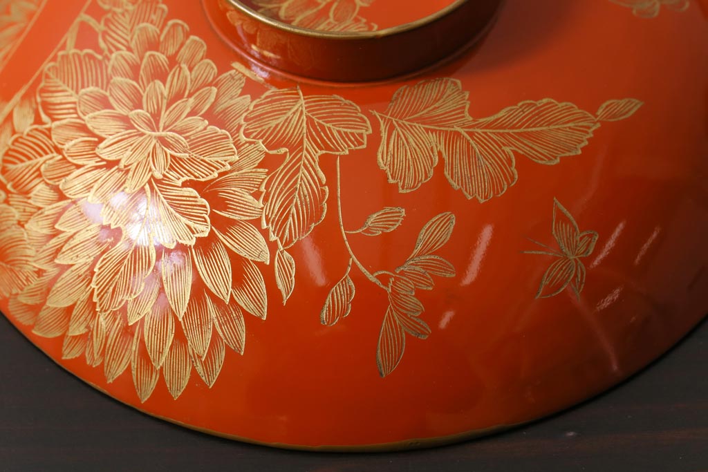 和製アンティーク　仙才型　沈金　蝶と菊　木製　蓋付きお椀6個セット(漆器)
